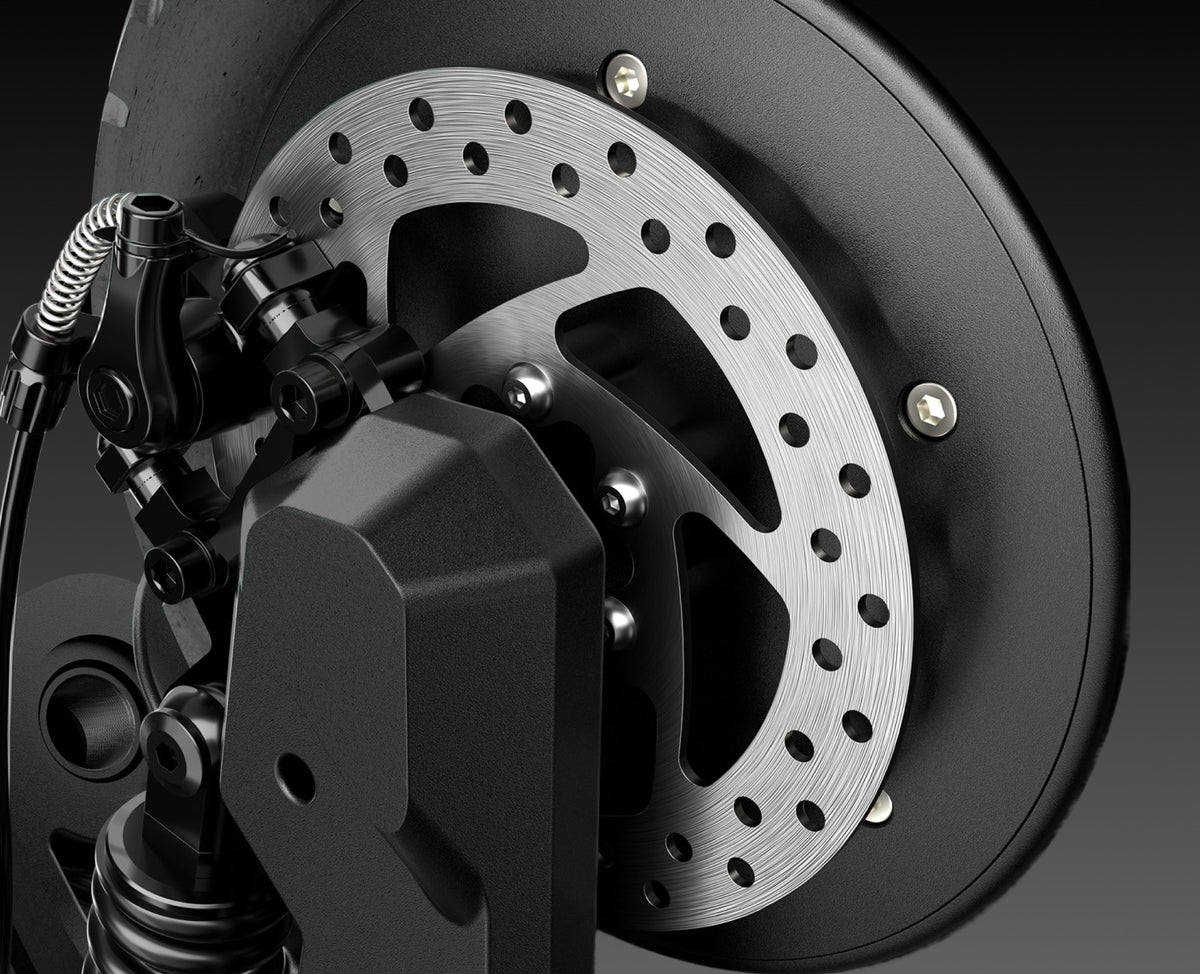 Front hydraulic brake close-up